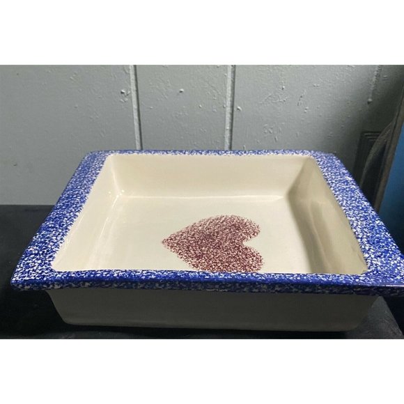 Vintage Flat Earth Pottery Heart Sponge Cake Baking Pan 1991 Square Love - Picture 5 of 8